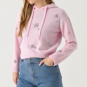 Jonathan Simkhai Karmen embellished hooded pink wool and cashmere sweater